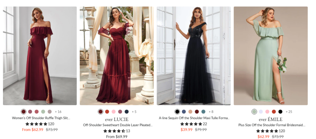 Shop Off the Shoulder Evening Dress Using Ever Pretty Discount Code